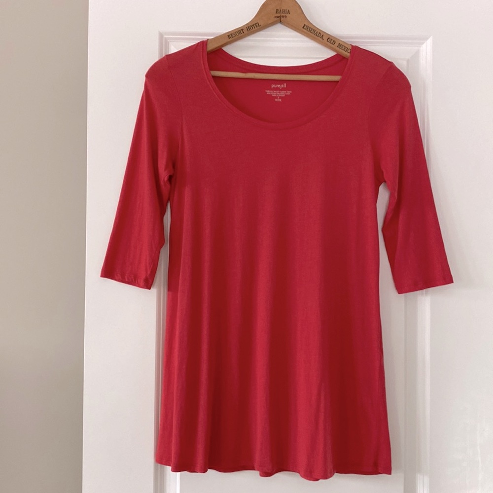 Pure Jill Ballet Sleeve Scoop Neck Red Tunic Top with MEASUREMENTS!